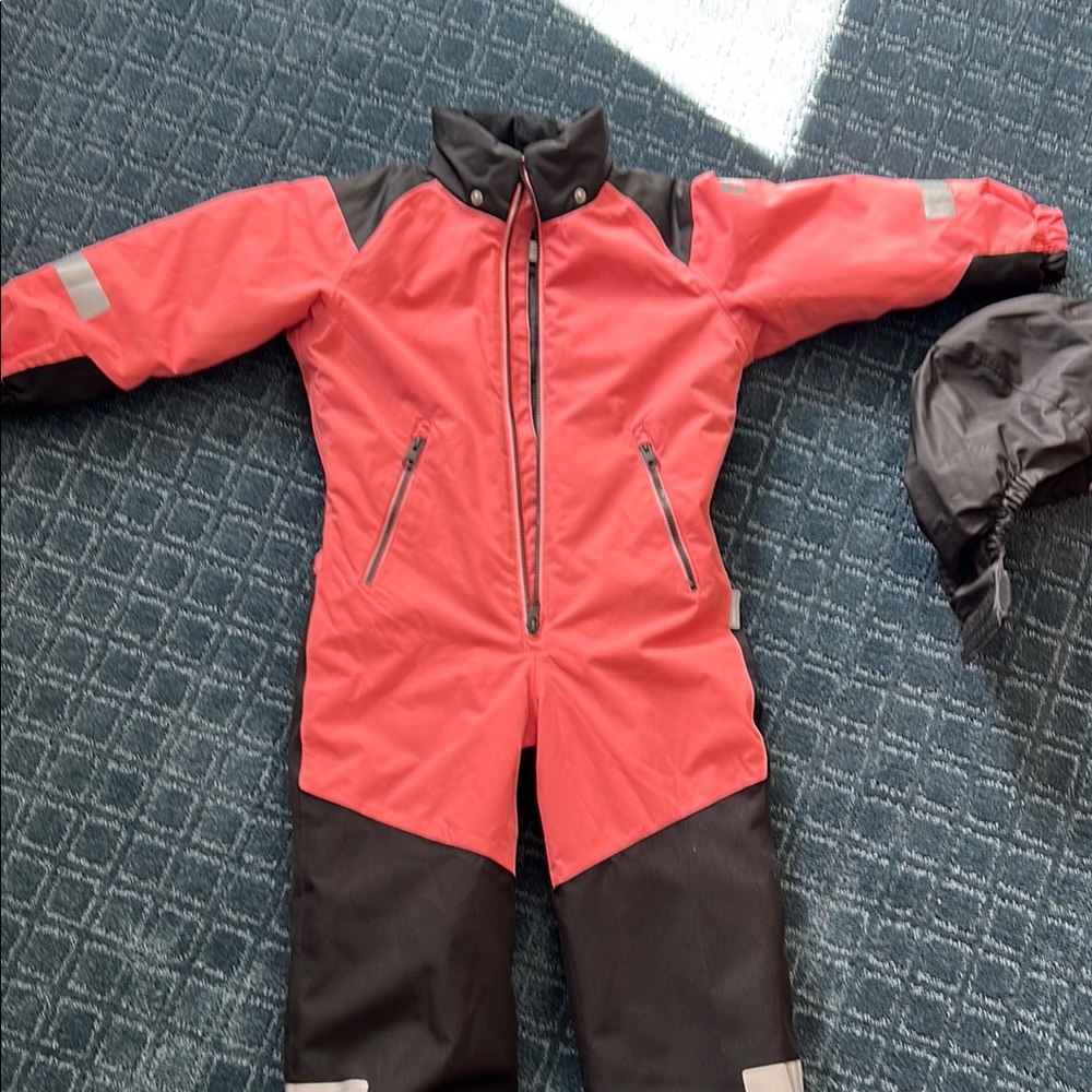 Pink/orange-ish and Black Snowsuit with Hood